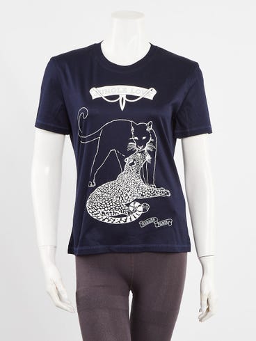 Hermes Bleu Paisley Cotton 'Jungle Love' Print T-Shirt Size 40/8