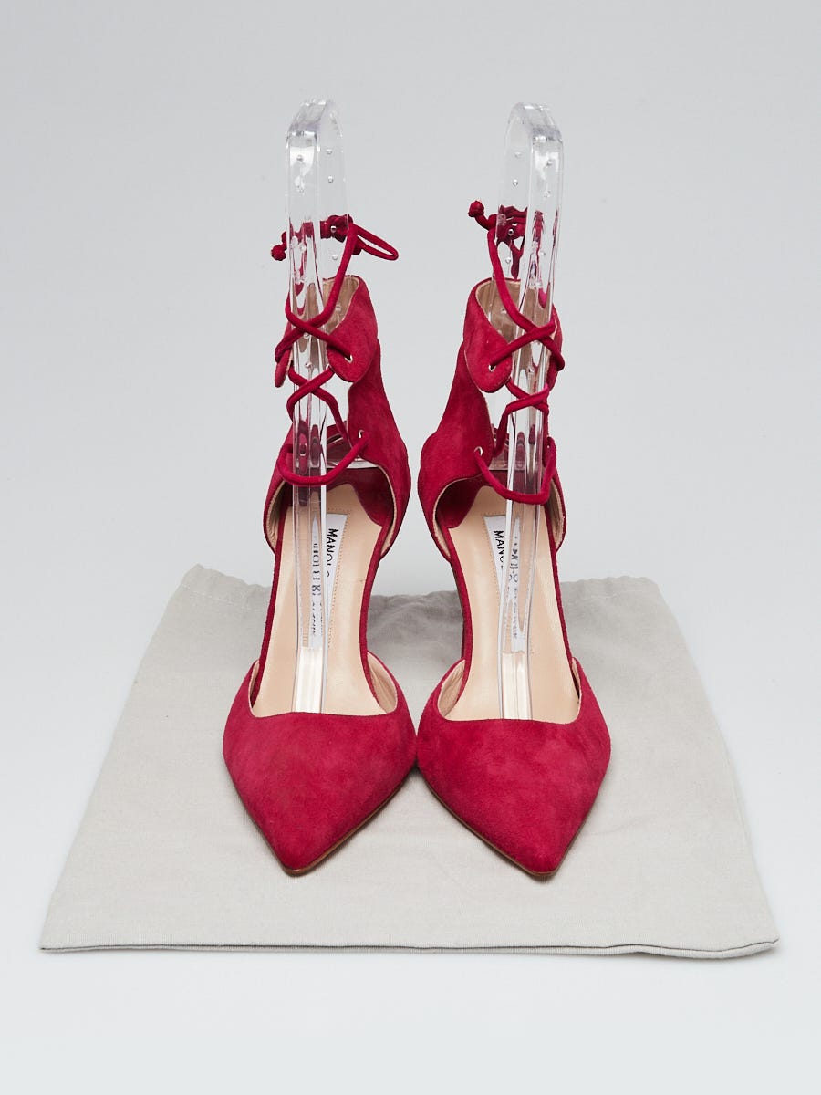 Manolo Blahnik Pink Suede Ankle Laced Lara Pumps Size 8/38.5
