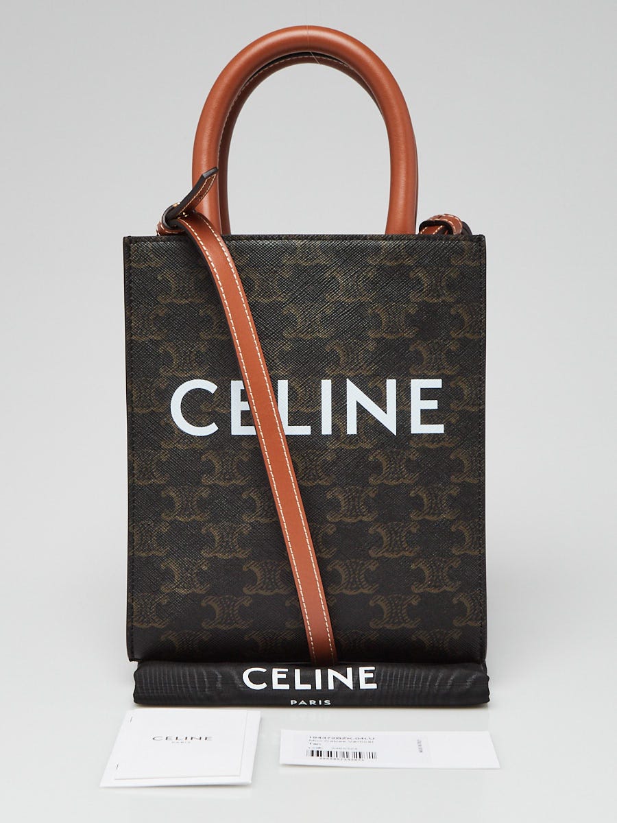 Celine Black/Brown Triomphe Coated Canvas/Leather Mini Vertical Tote Bag -  Yoogi's Closet