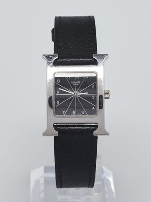 Black Epsom Leather Stainless Steel Heure H PM Quartz Watch HH1.210