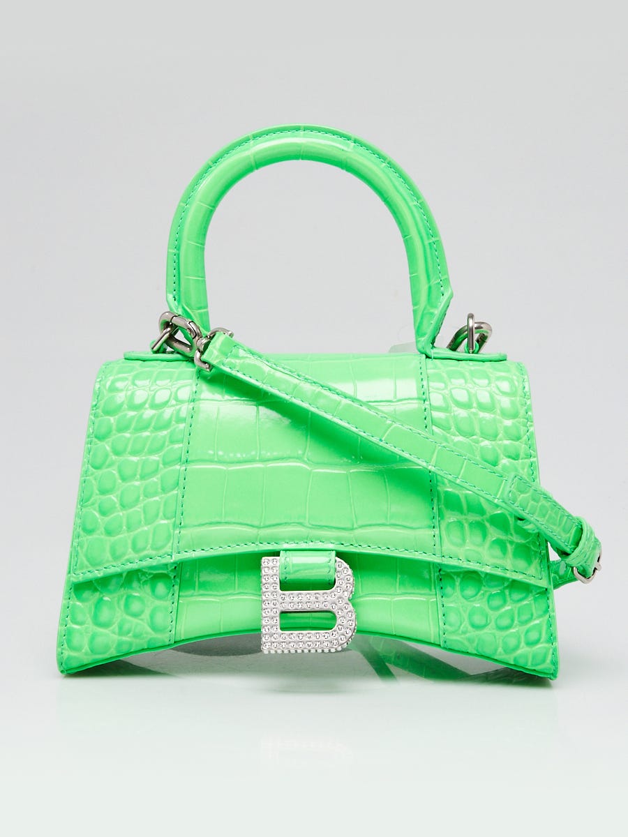 Balenciaga Hourglass Top Handle Bag Small Crocodile Embossed