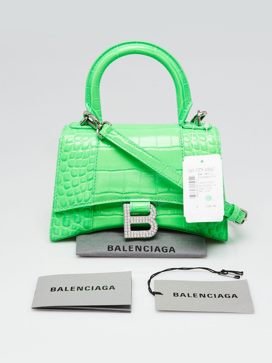 BALENCIAGA Shiny Box Calfskin Hourglass Top Handle Bag XS Bright