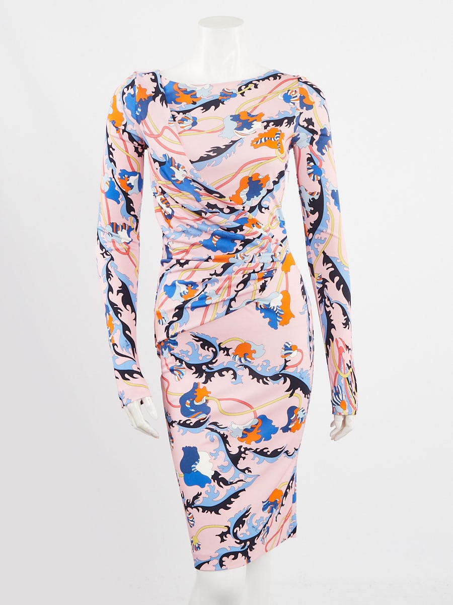 Emilio Pucci Pink Printed Viscose/Silk Long Sleeved Ruched Emilio Pucci Pink Printed Viscose/Silk Long Sleeved Ruched