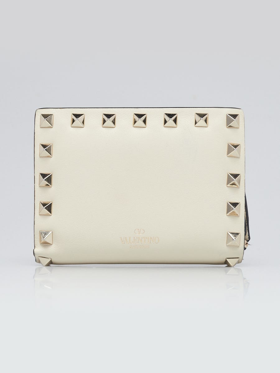 Valentino White and Rockstud Bi-Fold Compact Wallet - Yoogi's Closet