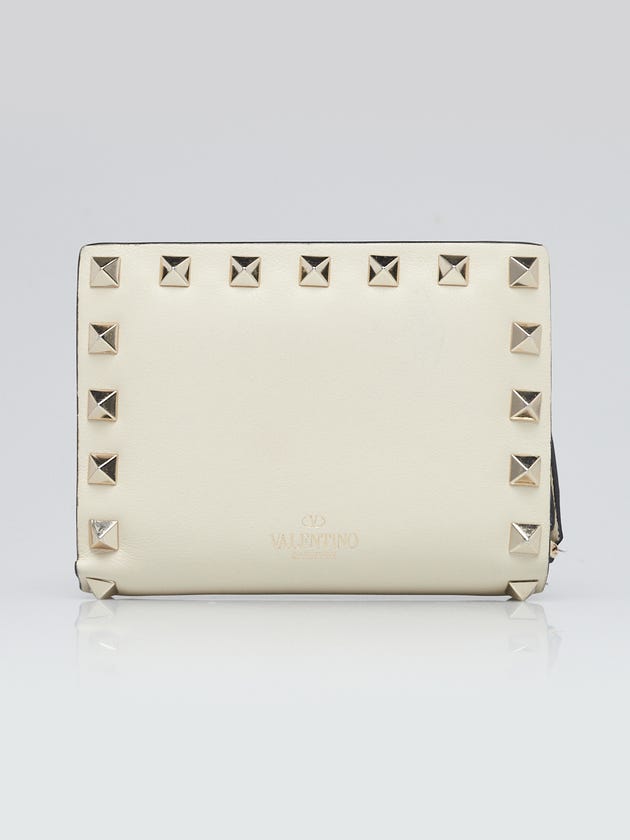 Valentino White Leather and Rockstud Bi-Fold Compact Wallet