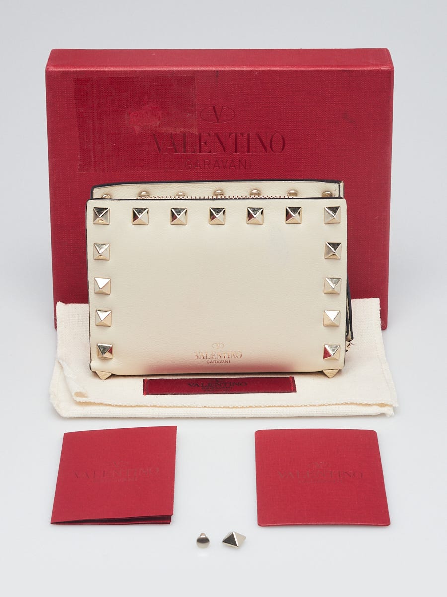 Valentino White and Rockstud Bi-Fold Compact Wallet - Yoogi's Closet