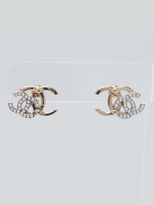 Goldtone/Silvertone Metal and Crystal Double CC Stud Earrings