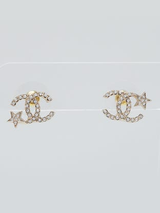 Gold Metal Crystal CC Logo Starfall Stud Earrings