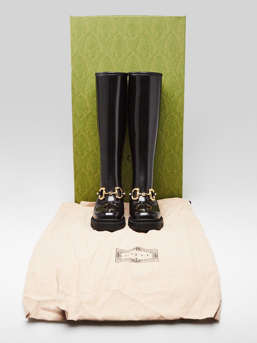 Gucci Black Rubber Horsebit Rain Boots Size 4.5/35