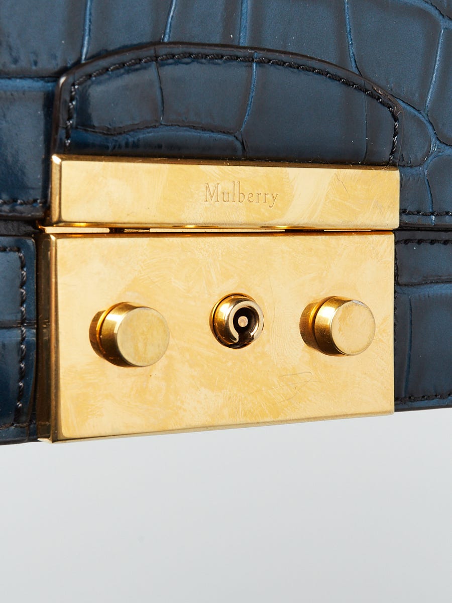 Mulberry Blue Croc Embossed Leather Small Pembroke Shoulder Bag Yoogi s Closet