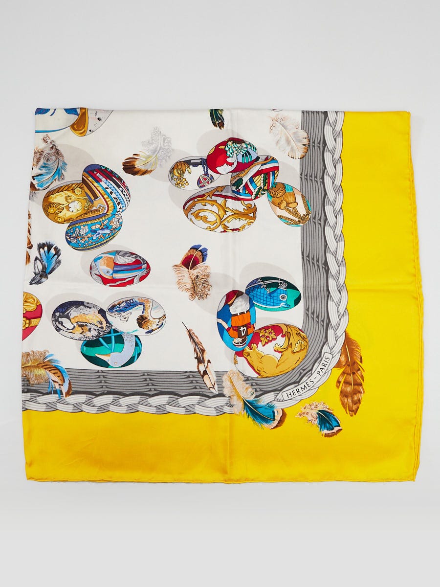 90cm Yellow/Grey Silk La Couvee d'Hermes Cathy Latham Square Scarf