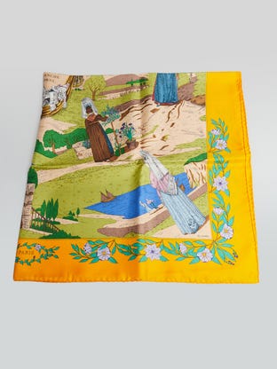 Yellow/Multicolor Silk Costumes Des Departments 90cm Square Scarf