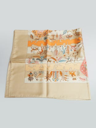 Beige 'Rives Fertiles' Christine Henry 90cm Silk Scarf