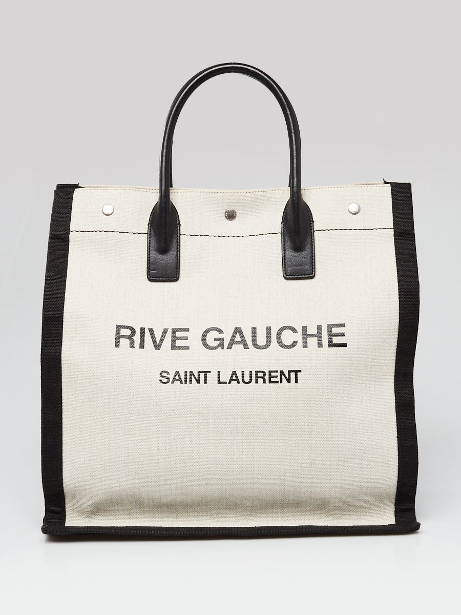 Saint Laurent Rive Gauche Tote Bag In Linen And Leather in Natural
