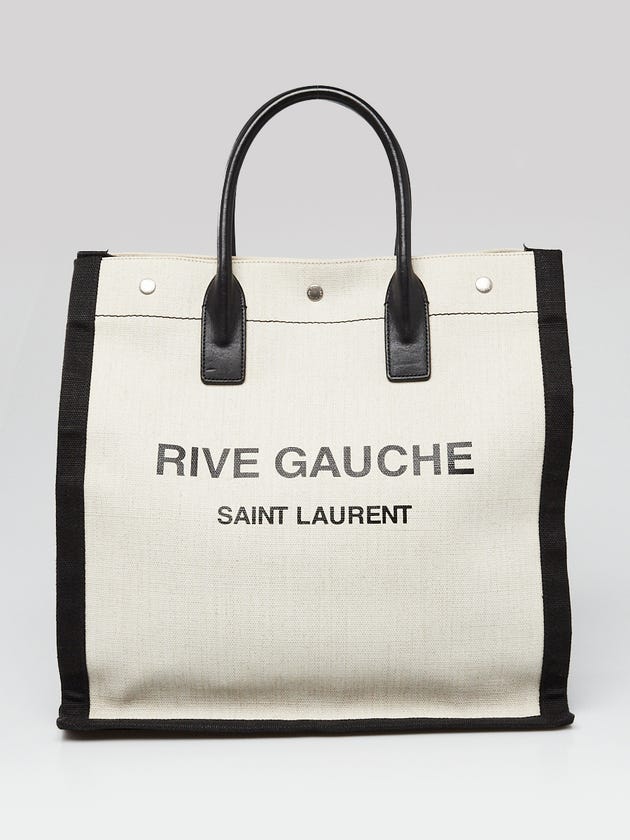 Yves Saint Laurent Natural Linen And Leather Rive Gauche North/South Tote Bag