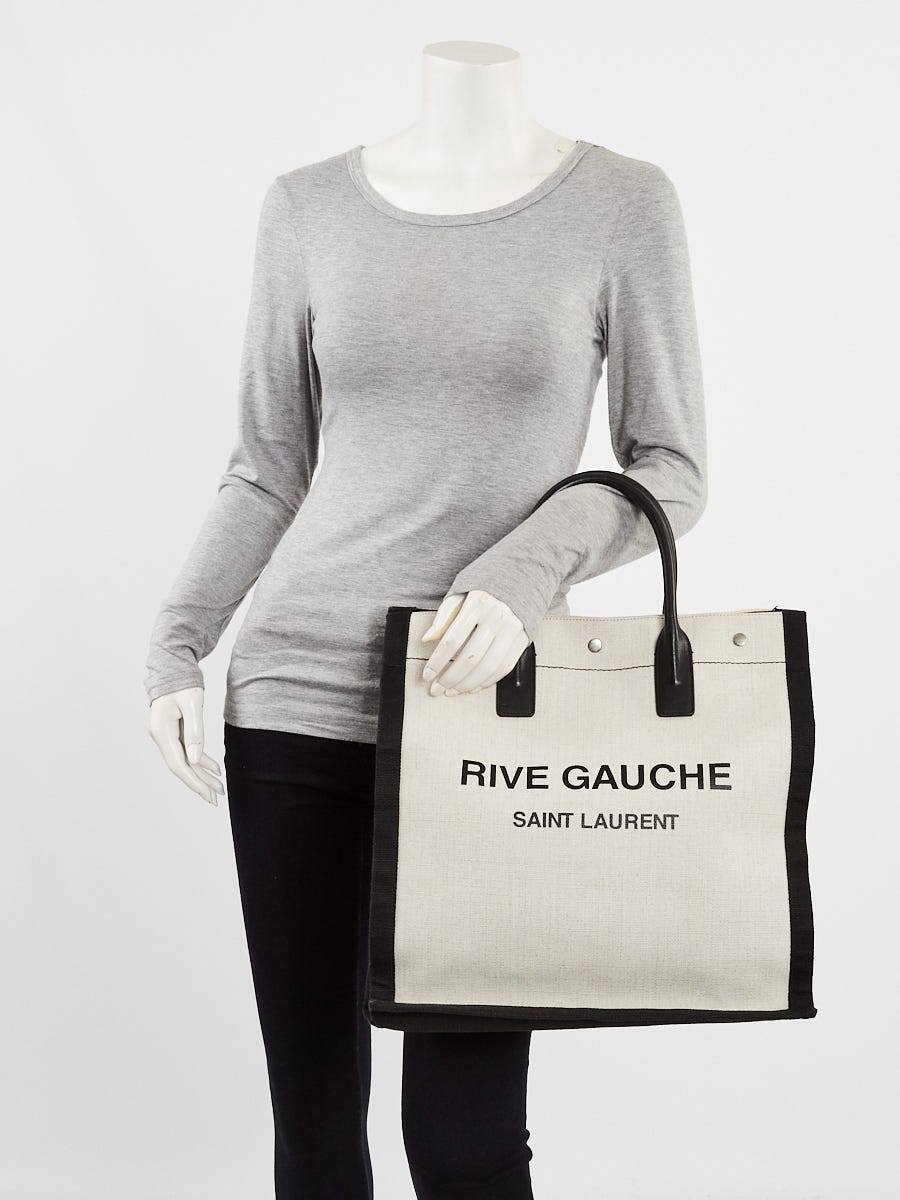 RIVE GAUCHE NORTH/SOUTH TOTE BAG IN PRINTED LINEN AND LEATHER