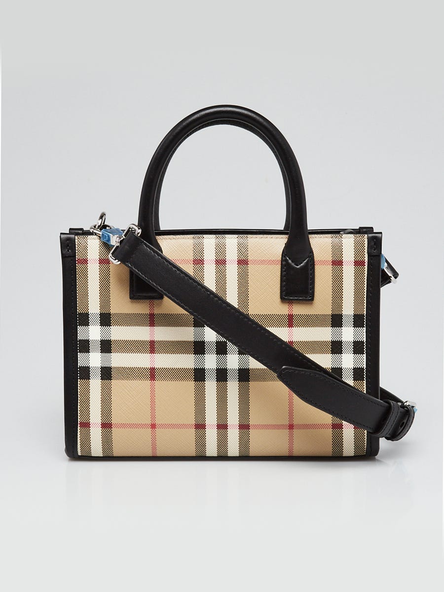 Burberry Small Vintage Check and Leather Crossbody Bag Black in