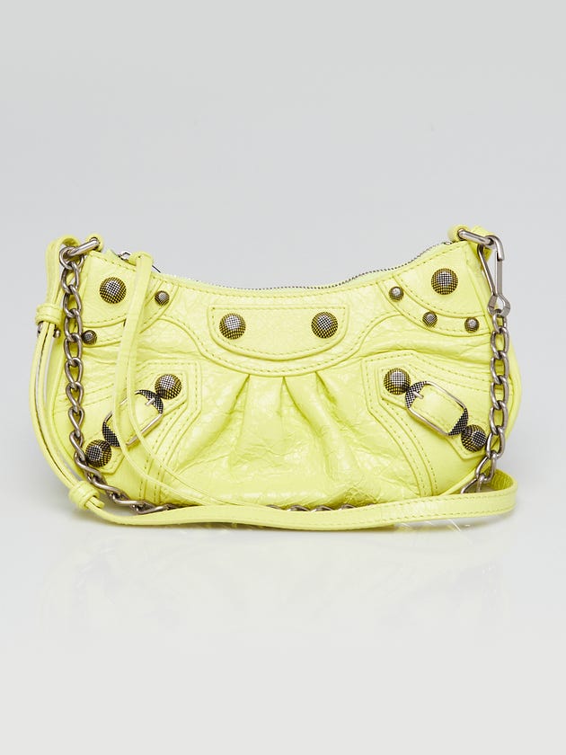 Balenciaga Neon Yellow Lambskin Leather Le Cagole Mini Crossbody Bag