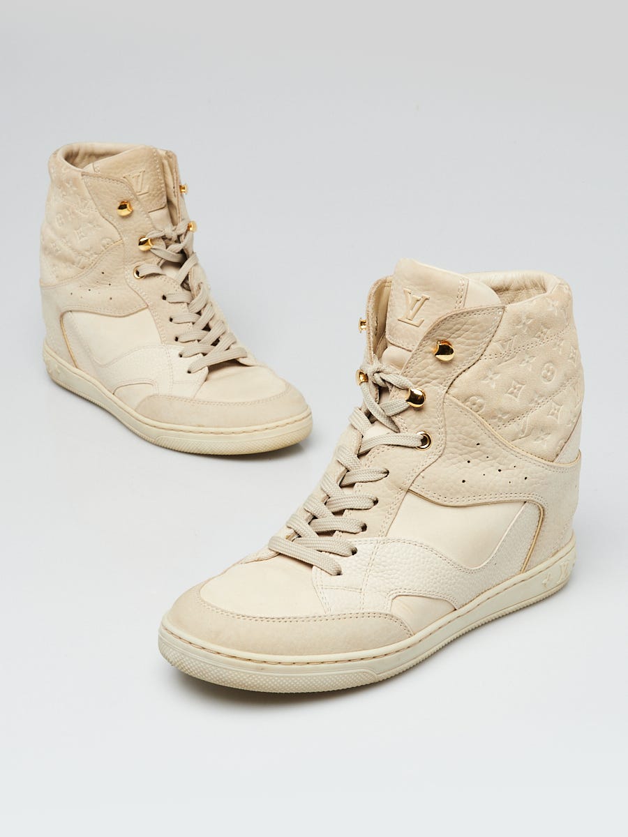Louis Vuitton Beige Leather Cliff Top Sneaker Wedges Size 5.5/36