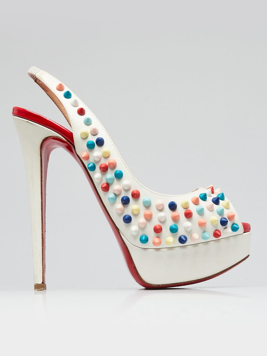 Christian Louboutin White Leather Multicolor Spikes Lady