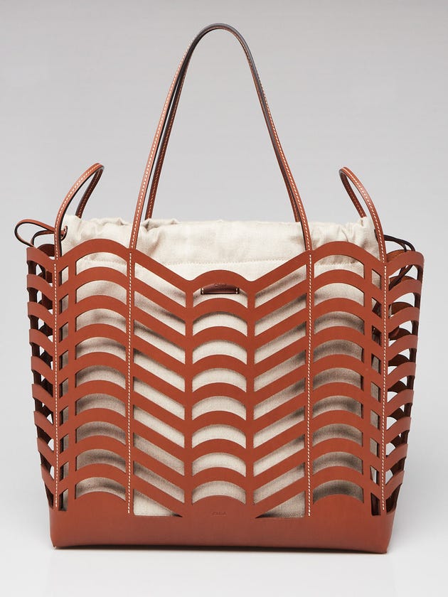 Chloe Brown/Beige Leather/Canvas Kayan Perforated Medium Tote Bag