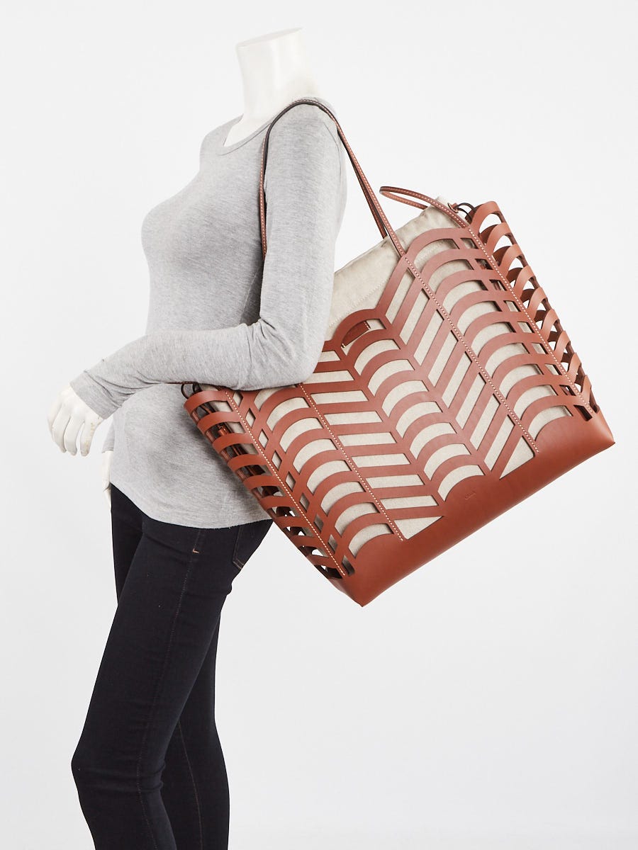 Chloe Brown/Beige Leather/Canvas Kayan Perforated Medium Tote Bag