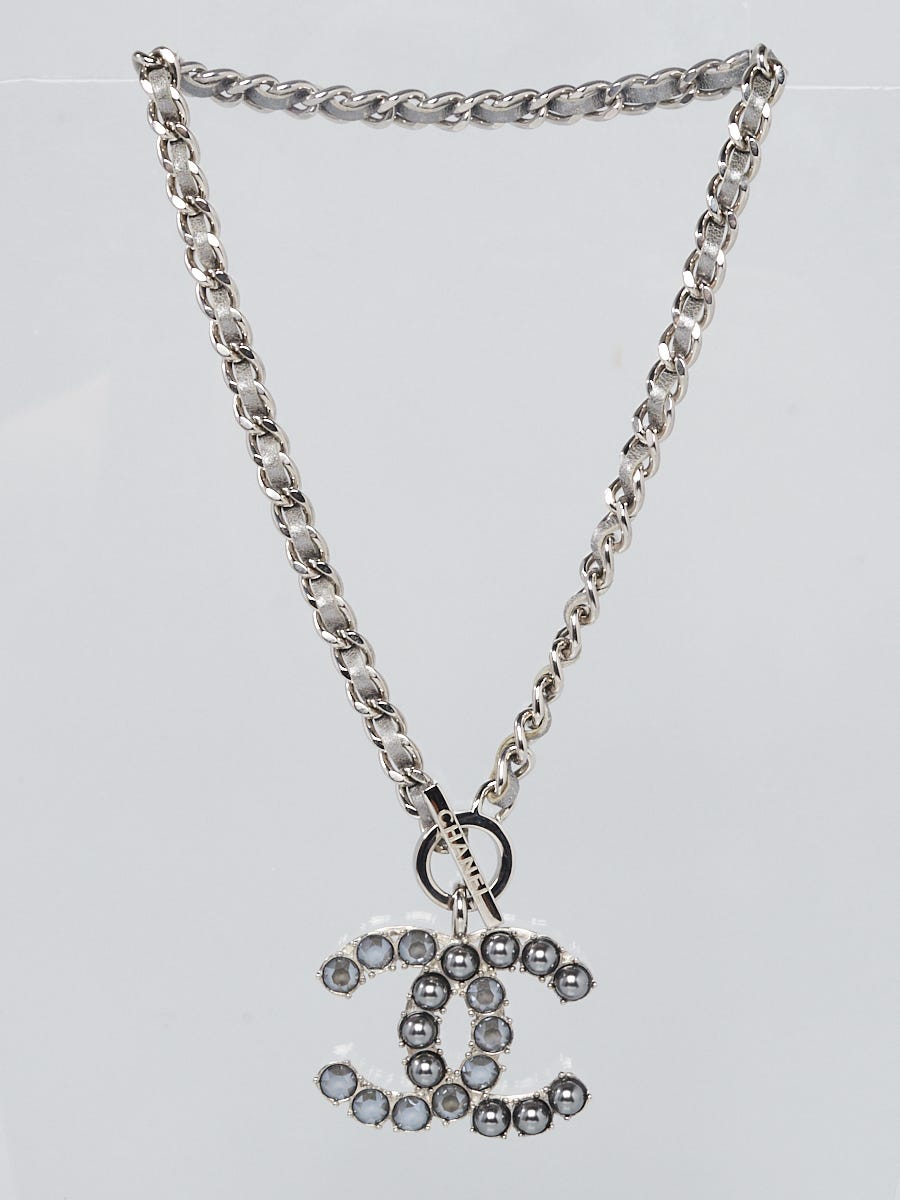 Chanel Silver Metal Crystal Chain-Link CC Choker Necklace - Yoogi's Closet