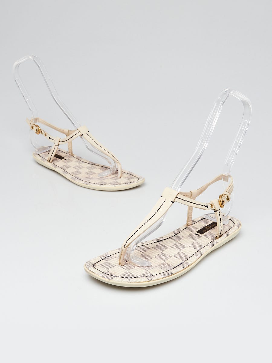 Louis Vuitton Damier Azur Canvas T-Strap Flat Sandals Size 6/36.5 - Yoogi's  Closet