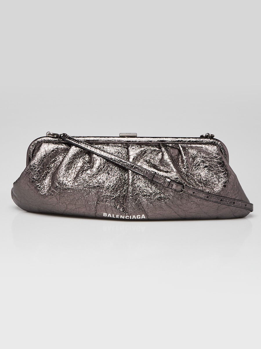 Balenciaga Grey Metallic Textured Leather XL Cloud Clutch Bag - Yoogi's  Closet