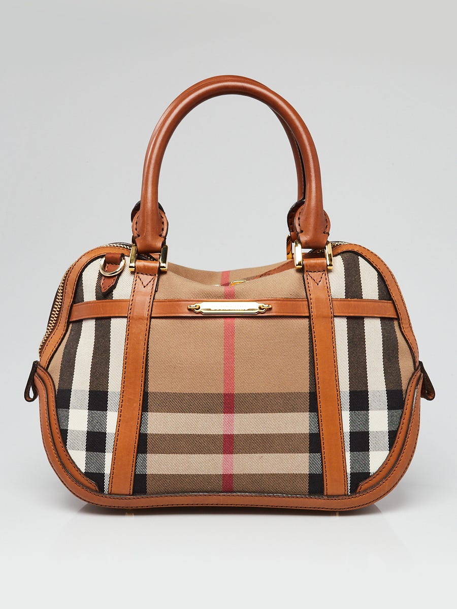 BURBERRY: Bowling Check bag in coated cotton and leather - Brown