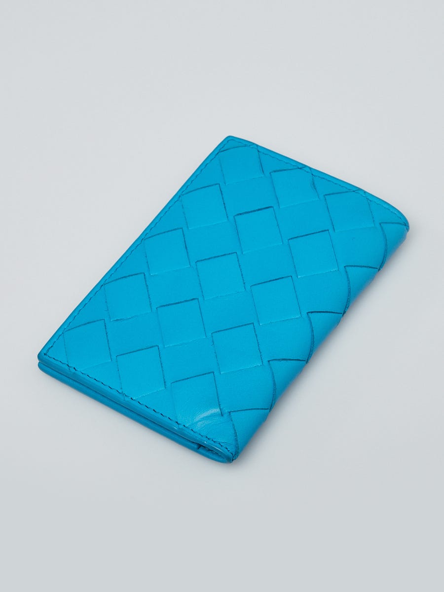Bottega Veneta Bright Blue Intrecciato Woven Leather Bifold