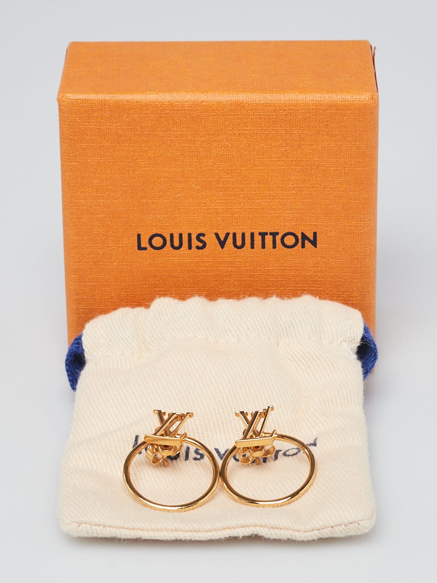 Louis Vuitton Goldtone Metal Eclipse Logo Earrings - Yoogi's Closet