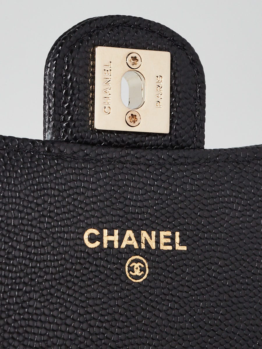 Chanel Black Quilted Caviar Leather Classic Flap Chain Zip Card