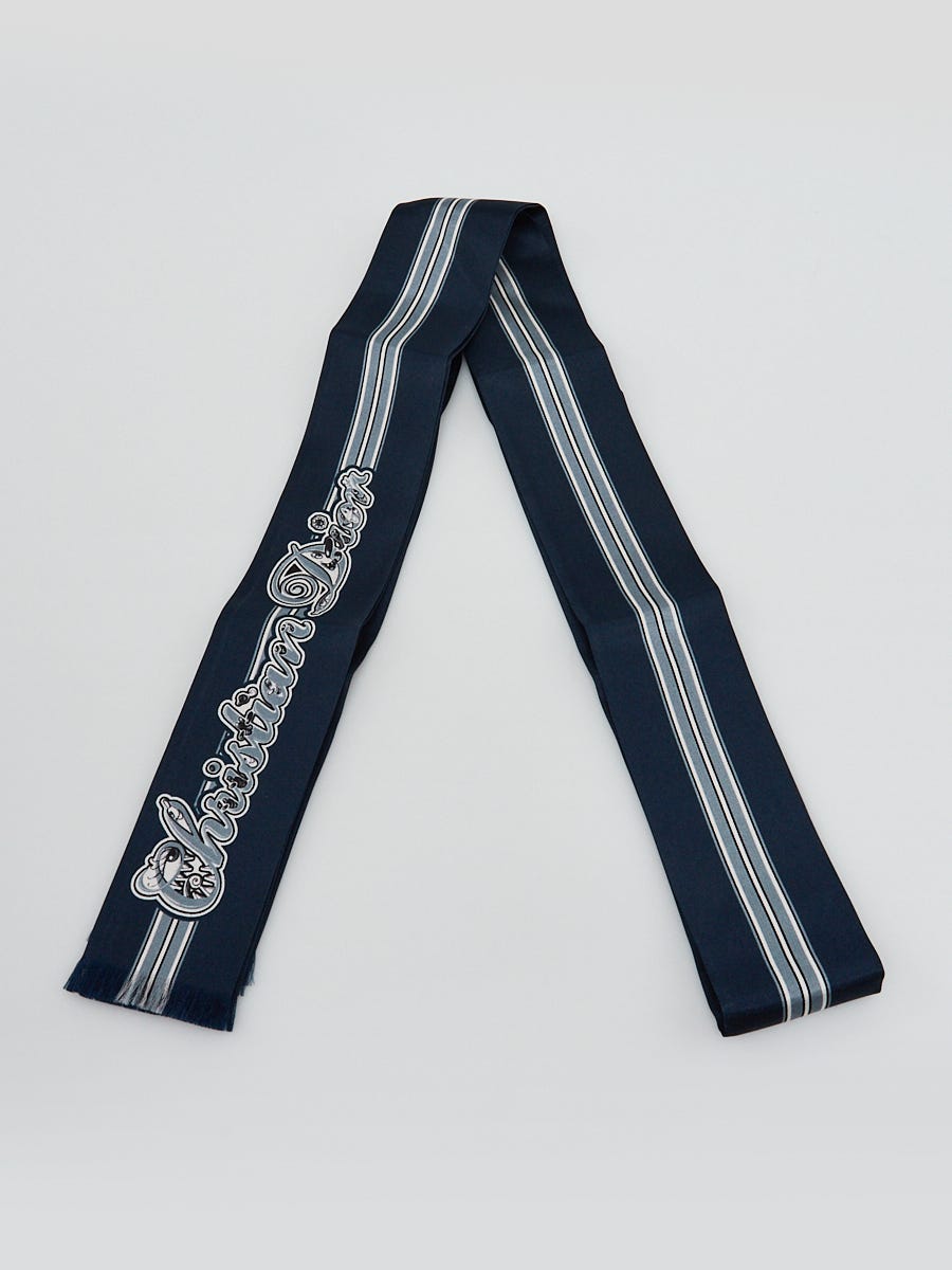 Christian Dior x Kenny Scharf Blue/Grey Silk Flowing Tie Print Twilly Scarf