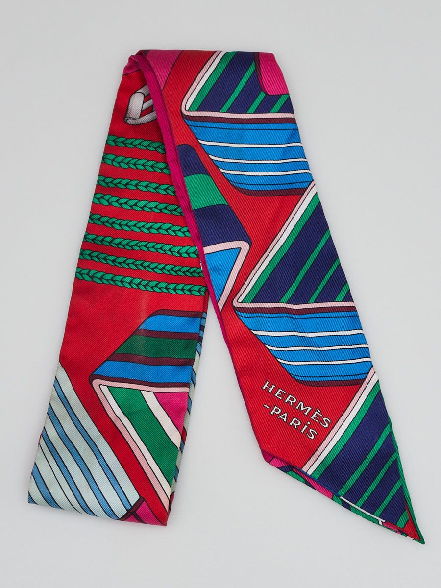 Red/Green/Blue Silk Graphic Printed Twilly