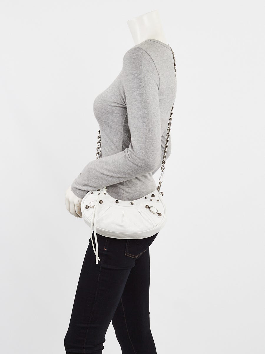 Balenciaga White Lambskin Leather Le Cagole XS Crossbody Bag