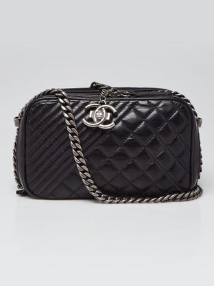 Black Quilted Lambskin Leather Coco Boy Medium Camera Case Bag