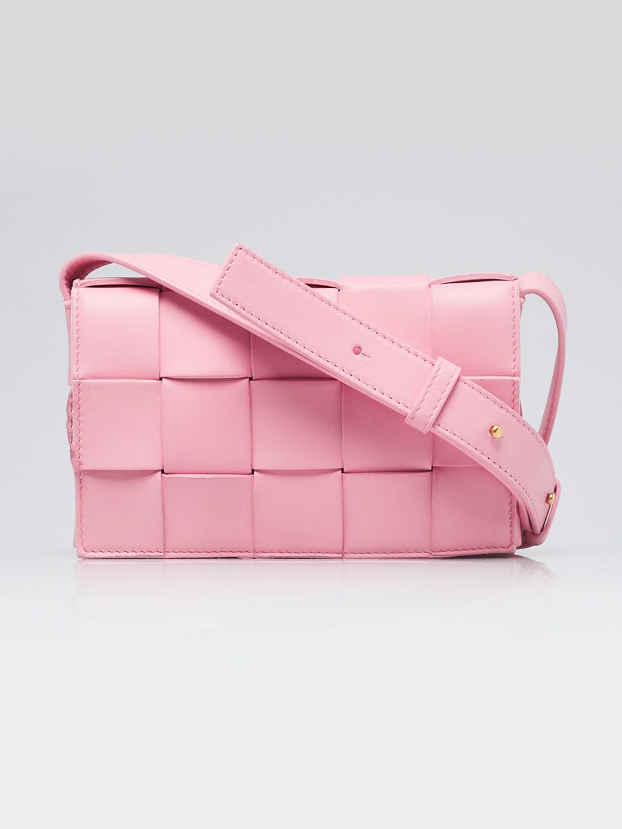 Bottega Veneta Pink Nappa Leather Maxi Weave Small Cassette Crossbody Bag