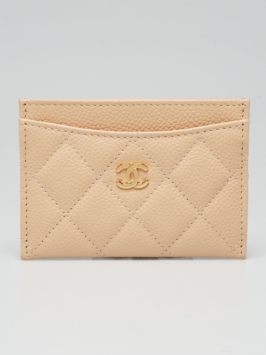 Beige Quilted Caviar Leather CC Card Holder
