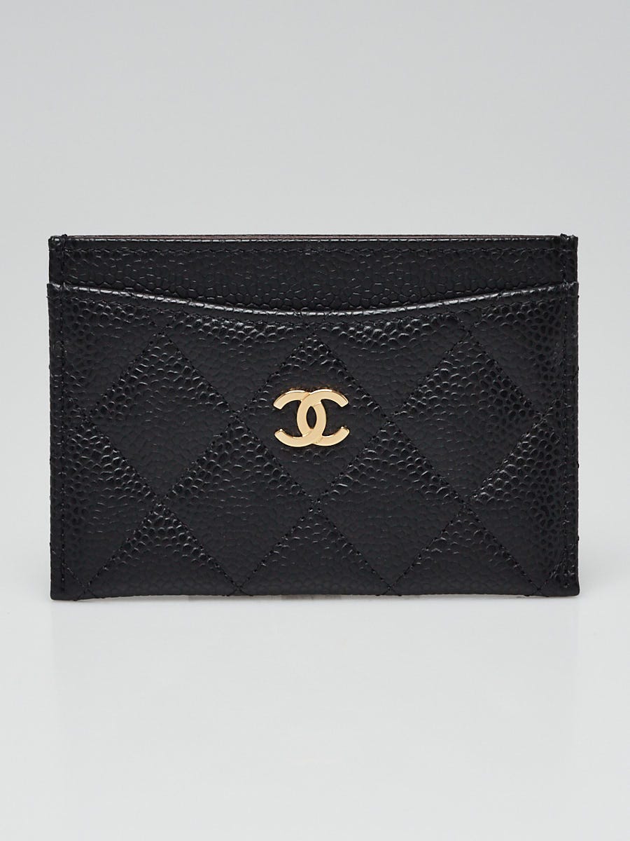 Black Quilted Caviar Leather CC Card Holder