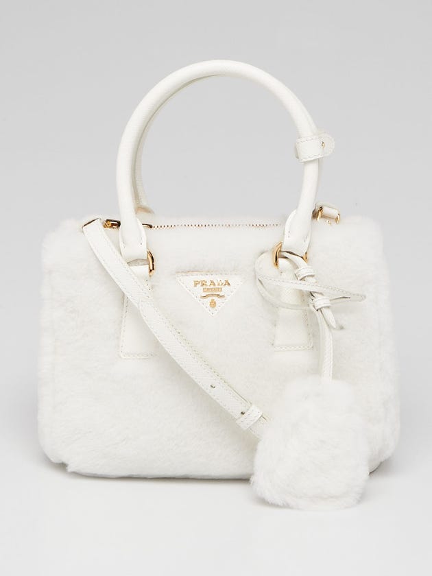 Prada White Shearling Mini Galleria Tote Bag 1BA906