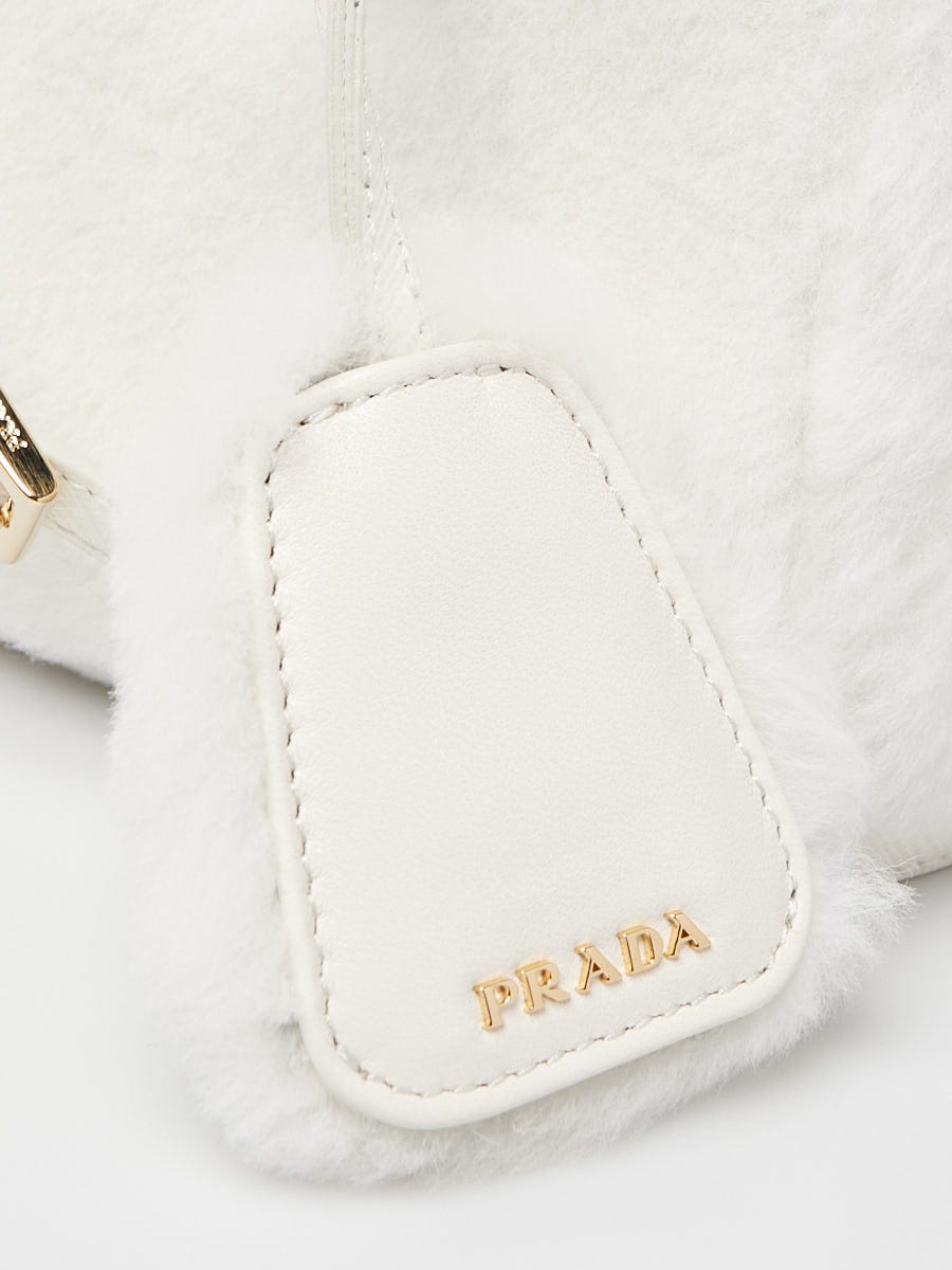 White Prada Galleria Shearling Mini-bag