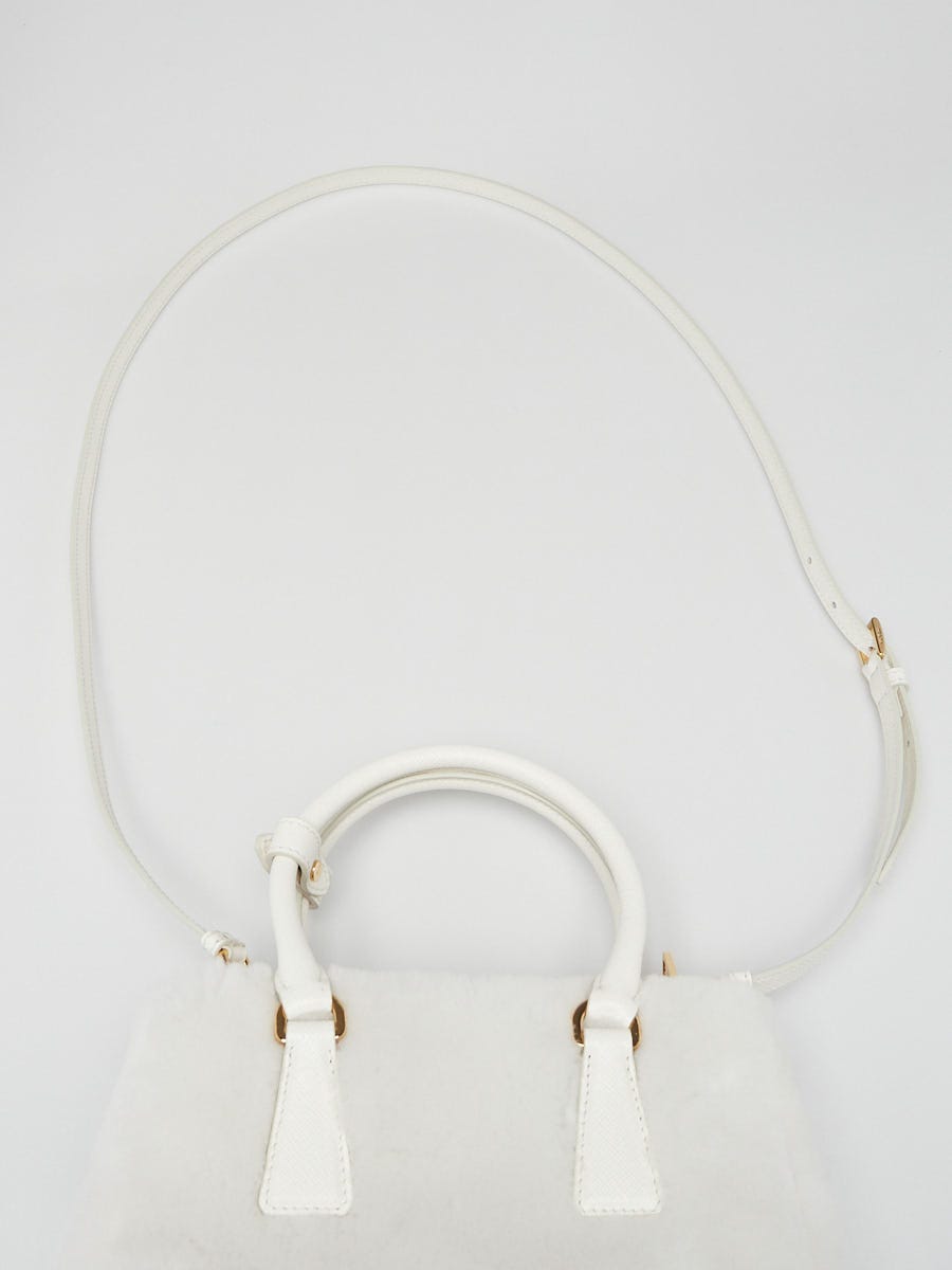 Prada White Shearling Mini Galleria Tote Bag 1BA906