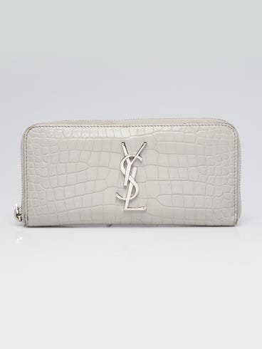 Yves Saint Laurent Grey Croc Embossed Leather Zippy Wallet