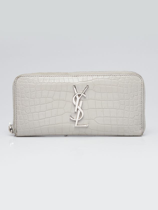 Yves Saint Laurent Grey Croc Embossed Leather Zippy Wallet