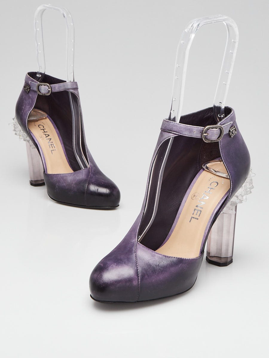 Chanel Purple Leather Crystal CC Pumps Size 6.5/37 - Yoogi's Closet