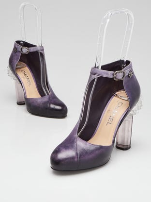 Chanel Black Leather Asymmetrical Ankle Wrap Crystal Pumps SIze 7.5/38 -  Yoogi's Closet