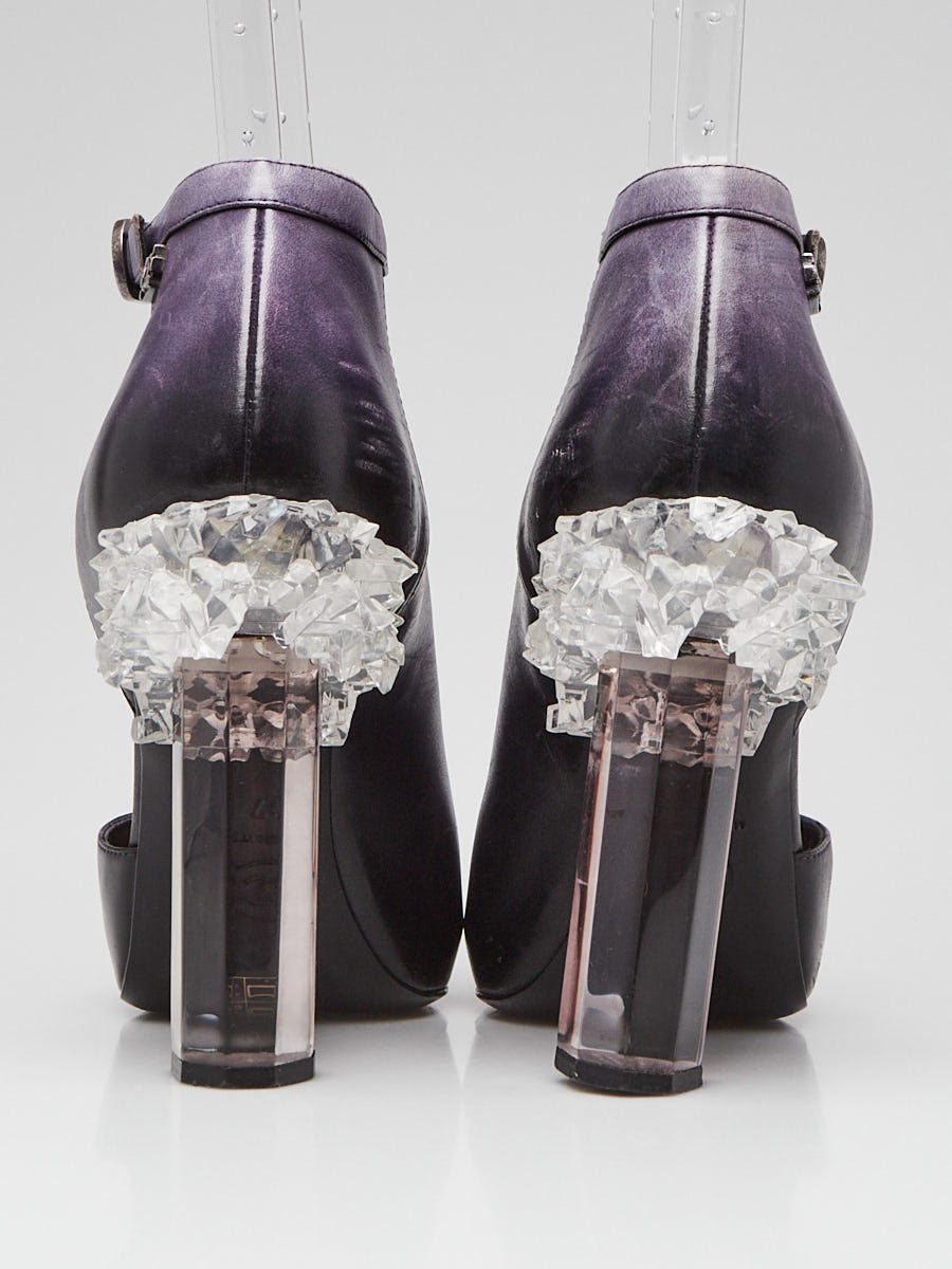Chanel Purple Leather Crystal CC Pumps Size 6.5/37