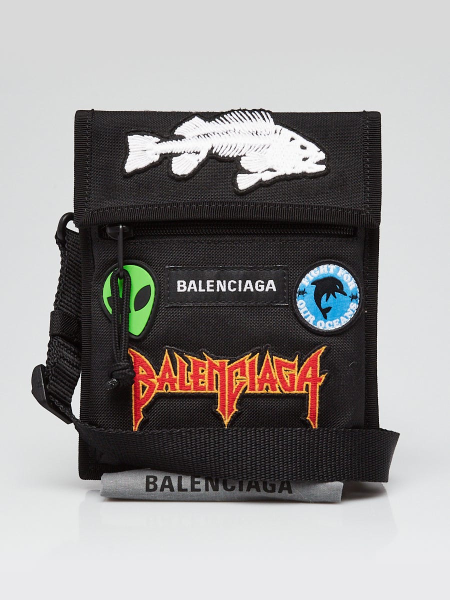 Balenciaga Black Nylon Explorer Pouch Patches Crossbody Bag 