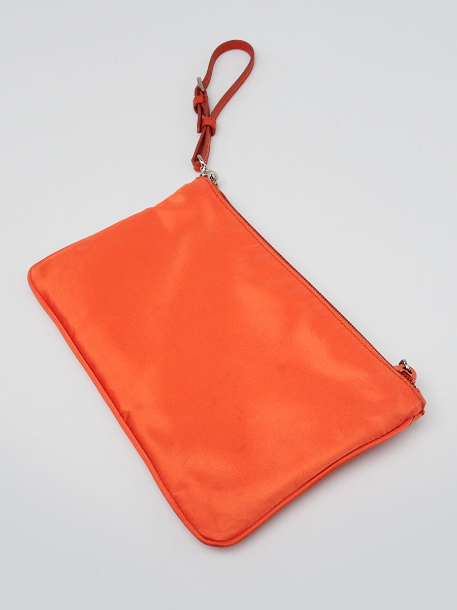 Prada Orange Tessuto Nylon Wristlet Pochette Bag